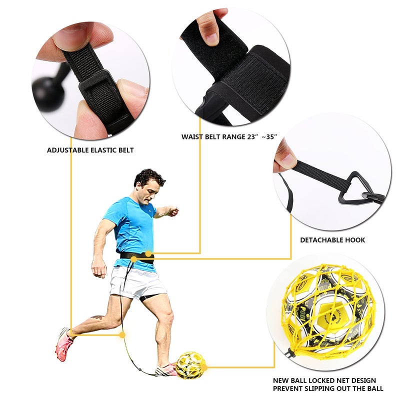 PodiuMax Hands-Free Soccer Kick/Throw Trainer, New Ball Locked Net Design, Adjustable Waist Belt & Cord Suit for All Levels (Fits Ball Size 3, 4, 5) - Image 4